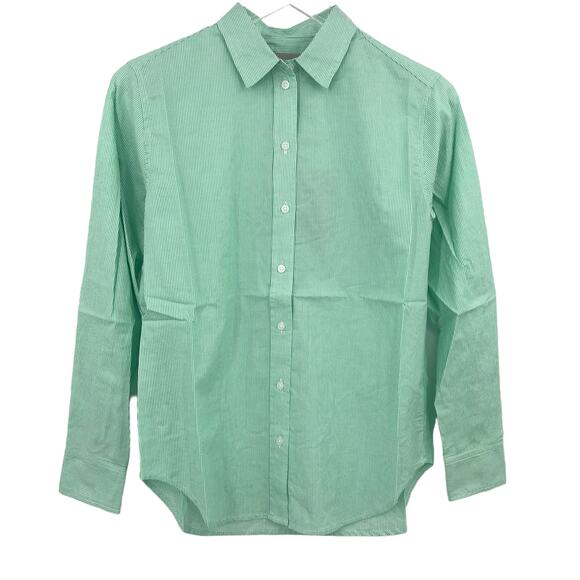 Everlane The Silky Cotton Striped T-Shirt 00 Button Down Long Sleeve Mint NWT - Picture 1 of 7